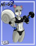  agent_s_(animal_crossing) animal_crossing anthro clothing dumbbell exercise female fitness fur grey_body grey_fur hybrid jackintaro mammal nintendo rodent sciurid solo underwear video_games weights 