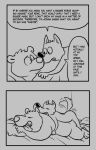  2014 anal anthro canid canine canis comic cute_fangs domestic_dog duo english_text eyes_closed male male/male mammal monochrome morbidly_obese obese obese_anthro obese_male osos overweight overweight_anthro overweight_male text ursid 