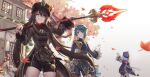  asian_clothes genshin_impact hu_tao mool_yueguang qiqi_(genshin_impact) thighhighs weapon xiangling_(genshin_impact) xingqiu_(genshin_impact) 