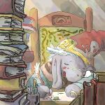  anthro book clothing detailed_background digital_media_(artwork) eyes_closed final_fantasy grey_body hat headgear headwear kemono low_res mammal nu_mou oekaki sleeping solo square_enix utsuki_maito video_games 