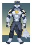  absurd_res anthro armor canid canine canis clothing dragon ewenkarma fur furred_dragon gloves handwear hi_res hybrid male mammal nipples solo vortiganshine wolf 