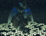  anthro detailed_background digital_media_(artwork) dragon feathered_dragon feathered_wings feathers male night outside rudragon sky smile solo star starry_sky wings 