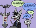  2021 anthro asinus clothed clothing comic democrat democrat_donkey dialogue don_kennedy donkey drone duo english_text equid equine hair happyroadkill hi_res human humor lever male mammal missile political_cartoon politics purple_background simple_background suit text united_states_of_america 