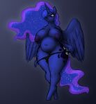  absurd_res anthro anthrofied blue_body breasts clothing crazy_water equid equine female friendship_is_magic genitals hasbro hi_res horn mammal my_little_pony nipples panties panties_down princess_luna_(mlp) pussy solo thick_thighs underwear underwear_down winged_unicorn wings 