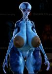  3d_(artwork) alien areola black_lips black_nipples blue_body blue_skin digital_media_(artwork) female humanoid intersex lips neodemon nipples nude red_eyes solo 