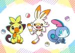  :d alternate_color black_eyes bright_pupils closed_mouth commentary_request gen_8_pokemon great_ball grookey master_ball no_humans open_mouth paws poke_ball poke_ball_(basic) pokemon pokemon_(creature) punico_(punico_poke) scorbunny shiny_pokemon smile sobble starter_pokemon_trio toes tongue tooth ultra_ball 
