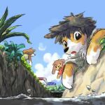 1:1 black_body black_fur black_nose brown_body brown_fur canid canine canis clothed clothing digital_media_(artwork) domestic_dog fur group kemono low_res mammal oekaki outside shirt thumbnail topwear utsuki_maito water white_body white_fur young 