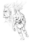  absurdres ass cirenk floating_hair gem gill greyscale highres monochrome muscular muscular_male street_fighter street_fighter_iii_(series) 