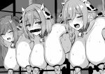  animal_print bangs bell blush braid breasts closed_eyes cow_girl cow_print cowbell demon_girl drooling eyebrows_visible_through_hair gag greyscale horns horosuke_(toot08) huge_breasts io_(princess_connect!) lactation large_breasts long_hair looking_away milking_machine monochrome multiple_girls nipples open_mouth pecorine_(princess_connect!) princess_connect! princess_connect!_re:dive restrained saliva short_hair sidelocks steam sweat yui_(princess_connect!) 