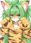  &lt;3 2021 5_fingers alternate_species anthro blush breasts brown_body brown_fur brown_nose cham_cham claws clothed clothing cute_fangs dipstick_ears dipstick_tail felid female fingers fur furrification gloves green_eyes green_hair hair half-length_portrait handwear hi_res horokusa0519 inner_ear_fluff kemono long_hair looking_at_viewer mammal multicolored_ears multicolored_tail pantherine paw_gloves pawpads portrait pupils samurai_shodown simple_background slit_pupils smile solo tiger topwear translucent translucent_hair tuft video_games white_background white_body white_fur yellow_body yellow_fur 
