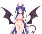  1girl ass_visible_through_thighs blush breasts completely_nude demon_girl demon_tail double_bun embarrassed eyeliner half-closed_eyes horns large_breasts long_hair low_wings makeup navel nipples non-web_source nude purple_eyes purple_hair pussy sakura_succubus simple_background solo tachi-e tail thigh_gap transparent_background two_side_up uncensored very_long_hair wanaca wings 