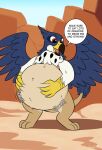  2019 3_toes 4_fingers after_vore anthro avian beak belly belly_jiggle big_belly black_beak black_body black_feathers blue_body blue_feathers dated day detailed_background dialogue digestion digital_media_(artwork) english_text fan_character feathered_wings feathers feet feral feral_pred fingers fur gryphon hand_on_stomach hasbro hi_res holding_belly lnyx male male_pred motion_lines multicolored_body multicolored_feathers my_little_pony mythological_avian mythology obese obese_feral obese_male onomatopoeia open_beak open_mouth open_smile oral_vore outside overweight overweight_feral overweight_male parody pink_tongue red_eyes rumbling_stomach scuted_arms semi-anthro signature sky smile soft_vore solo sound_effects standing swiftsketchpone tan_body tan_fur text toes tongue two_tone_beak unseen_character vore weight_gain white_body white_feathers winged_arms wings yellow_beak 
