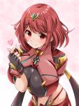  bangs black_gloves breasts chest_jewel earrings fingerless_gloves gloves highres jewelry kurokaze_no_sora large_breasts pyra_(xenoblade) red_eyes red_hair red_legwear red_shorts short_hair short_shorts shorts swept_bangs thighhighs tiara xenoblade_chronicles_(series) xenoblade_chronicles_2 