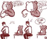  anthro bodily_fluids crying danganronpa duo english_text hi_res human humor jin_kirigiri male male/male mammal monokuma plushie slightly_chubby tears text trashtoonz ursid 