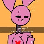  &lt;3 &lt;3_censor anthro big_breasts bodily_fluids breasts censored drunk english_text female fur ineedzusername kyu_(oc) lactating lagomorph leporid mammal pink_body pink_fur rabbit snapchat solo substance_intoxication text 