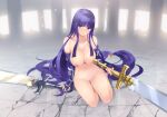  breasts cait gloves long_hair nipples nude purple_hair pussy sword tagme_(character) uncensored weapon 