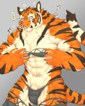  2020 abs anthro biceps captainjohkid clothed clothing felid fur hi_res japanese_text male mammal muscular muscular_anthro muscular_male pantherine pecs simple_background solo striped_body striped_fur stripes text tiger 