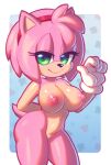  2021 5_fingers accessory amy_rose anthro areola breasts clothing eulipotyphlan featureless_crotch female fingers gloves green_eyes hair_accessory hairband half-closed_eyes handwear hedgehog hi_res mammal mostly_nude narrowed_eyes nipples nitro smile solo sonic_the_hedgehog_(series) video_games 