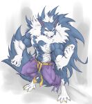  2020 abs anthro belt biceps big_muscles blue_body bottomwear canid canine canis capcom captainjohkid claws clothed clothing darkstalkers hi_res jon_talbain male mammal muscular muscular_anthro muscular_male obliques pants pecs solo topless triceps video_games were werecanid werecanine werewolf 