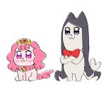  :3 bkub_(style) black_hair bow bowtie cat commentary crossed_arms dog gift_art go!_princess_precure hair_ornament heart heart_hair_ornament heart_in_eye heart_tail long_hair medium_hair miss_siamour multicolored multicolored_eyes nakatani_yukiko no_humans parody pink_eyes pink_hair poptepipic precure puff_(go!_princess_precure) purple_eyes red_neckwear simple_background sketch smile symbol_in_eye tail tiara very_long_hair white_background 