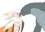  &lt;3 2019 arthropod blush bodily_fluids duo feral godzilla godzilla_(series) insect lepidopteran moth mothra mothra_(series) nuzzling simple_background sweat toho vergolophus white_background 