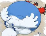  absurd_res anthro belly blue_belly crush duo feral hi_res immobile legendary_pok&eacute;mon lugia male male/male moobs morbidly_obese nintendo obese overweight pok&eacute;mon pok&eacute;mon_(species) pressing_against red_body trapped video_games white_body yveltal zephy_03 