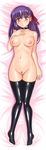  breasts censored choker dakimakura fate/stay_night fate_(series) full_body highres large_breasts matou_sakura mosaic_censoring nipples non-web_source nude purple_eyes purple_hair shiny solo thighhighs yasuomi 