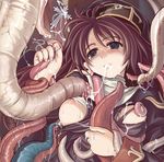  breasts brown_hair cross cum cum_string double_handjob empty_eyes handjob large_breasts latin_cross nipple_tweak nipples open_clothes open_shirt penis priest priest_(ragnarok_online) ragnarok_online shirt solo tentacles xration 