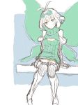  1girl antenna_hair black_gloves black_legwear bluestar boots bravely_default:_fairy&#039;s_effect bravely_default_(series) dress elbow_gloves eyewear_on_head fairy fairy_wings glasses gloves green_sweater meme_attire no_pants pointy_ears rinne_(bravely_default) short_hair silver_eyes sitting sketch solo sweater sweater_dress thigh_boots thighhighs turtleneck turtleneck_sweater virgin_killer_sweater white_hair wings 