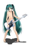 barefoot convenient_censoring feet flat_chest green_eyes green_hair guitar hatsune_miku instrument long_hair microphone nipples nude ribs skinny solo twintails very_long_hair vocaloid yada_ei 