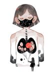  2girls :| anatomy armless balloon closed_eyes closed_mouth constellation_print dress long lungs mask mouth_mask multiple_girls neetiska original short_hair straight_hair surreal symbolism torso white_background 