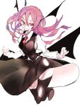  black_skirt demon_girl demon_wings head_wings koakuma long_hair looking_to_the_side necktie pantyhose red_eyes red_hair red_neckwear shirt sidelocks skirt smile thighhighs thighs touhou tsuru_(nekopanchi) waistcoat white_background white_shirt wings zettai_ryouiki 