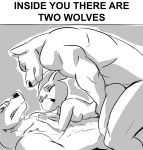  2021 anthro anthro_on_anthro anthro_penetrated anthro_penetrating anthro_penetrating_anthro breasts canid canine canis double_penetration duo english_text female female_penetrated greyscale group group_sex humor interspecies lagomorph larger_male leporid male male/female male_penetrating male_penetrating_female mammal meme monochrome nibhaaz nude penetration predator/prey rabbit sex size_difference sketch smaller_female smaller_penetrated text threesome wolf 
