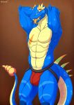  anthro blue_body bulge clothed clothing fangs hands_behind_head hi_res jockstrap looking_at_viewer male muscular muscular_anthro muscular_male nameless00 pit_viper rattlesnake reptile scalie snake solo striker topless underwear viper 