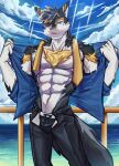  abs absurd_res anthro clothed clothing detailed_background hi_res light male muscular muscular_male necktie open_clothing open_shirt open_topwear sea shirt solo sunlight todok_kun topwear vortiganshine water white_hands 