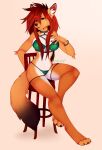  4_toes 5_fingers anthro breasts canid canine chesta clothed clothing digital_media_(artwork) eyebrows eyelashes feet female fingers fox fur green_eyes hi_res mammal open_mouth orange_body orange_fur sitting smile solo teeth toes tongue 