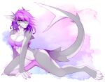  4_toes 5_fingers anthro bikini breasts chesta clothed clothing digital_media_(artwork) feet female fin fingers fish hair marine non-mammal_breasts purple_eyes purple_hair shark smile solo swimwear toes 