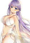  1girl absurdres bare_arms bare_shoulders bikini blush braid breasts cleavage collarbone commission commissioner_upload cowboy_shot fire_emblem fire_emblem:_the_binding_blade halterneck highres large_breasts long_hair looking_at_viewer midriff navel purple_eyes purple_hair signature skeb_commission solo sophia_(fire_emblem) stomach string_bikini swimsuit thighs transparent_background very_long_hair white_bikini yam_(yamap_mako) 