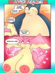  3:4 anthro audino big_breasts bodily_fluids breasts comic digital_media_(artwork) duo english_text eyes_closed female feral fur goopyarts hi_res huge_breasts hyper male male/female nintendo nipples nude overweight pok&eacute;mon pok&eacute;mon_(species) raina_(goopyarts) simple_background slightly_chubby snorlax speech_bubble text video_games 