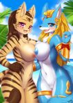  anthro blush breasts canid canine canis duo ear_piercing female fur genitals hair hi_res looking_at_viewer mammal nipples nude piercing pussy smile thanatos_laige wolf wolflong 
