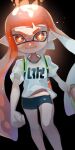  +_+ 1girl bangs belly bike_shorts black_background black_shorts bloom closed_mouth glowing glowing_eyes holding holding_water_gun ink_tank_(splatoon) inkling inkling_(language) long_hair looking_at_viewer nuinuitoon orange_eyes orange_hair pointy_ears shirt short_shorts short_sleeves shorts simple_background smile splatoon_(series) super_smash_bros. tentacle_hair v-shaped_eyebrows walking water_gun white_shirt 