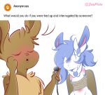  2019 anthro ask_blog blue_hair blush bound brown_body brown_fur chair curious_cat digital_media_(artwork) duo eevee eeveelution female fur furniture hair hi_res jasmine_(jaspixie) jaspixie male mammal microphone nintendo open_mouth pink_eyes pok&eacute;mon pok&eacute;mon_(species) ponytail raspberry_(jaspixie) rope shiny_pok&eacute;mon smile sylveon video_games white_body white_fur 