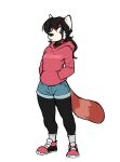  absurd_res ailurid anthro biped black_hair bottomwear breasts brown_body brown_fur choker clothed clothing cutoffs denim denim_clothing female fluffy fluffy_tail footwear full-length_portrait fully_clothed fur green_eyes hair hi_res hoodie jewelry knee_highs knee_socks legwear mammal meme multicolored_body multicolored_fur necklace nike ok_boomer plantigrade portrait red_body red_fur red_panda ringtail shoes shorts simple_background small_breasts socks solo spread_legs spreading the_dogsmith three-quarter_view topwear white_background white_body white_fur 