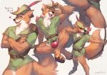  &lt;3 anthro apple arrow bottomless bow butt canid canine censored clothed clothing creative_censorship disney food fox fruit fur hat headgear headwear looking_at_viewer male mammal orange_body orange_fur plant popodunk robin_hood robin_hood_(disney) simple_background solo white_body white_fur 