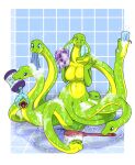  anthro apode bathing big_breasts blackblood-queen blue_eyes bottle breasts brush brushing bubble cobra draconcopode featureless_breasts female hi_res legless loofah lurking naga non-mammal_breasts one_eye_closed open_mouth reptile scalie serpentine snake soap soap_in_mouth soon sylene_(blissey1) 