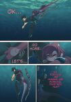  anthro berkel_(rudragon) black_hair clothed clothing comic digital_media_(artwork) dragon english_text eyes_closed hair hi_res horn human male mammal membrane_(anatomy) membranous_wings red_body red_hair red_skin ru_(rudragon) rudragon text troy_(rudragon) underwater water wings 