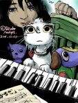  2001 ame_(daisuke_amaya) collar daisuke_amaya domestic_cat duo felid feline felis female feral fur human keyboard_instrument mammal musical_instrument piano plushie white_body white_fur yellow_eyes 