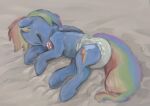  asdfasfasda bed_sheet bedding calm diaper diaper_fetish equid equine female friendship_is_magic hi_res horse infantilism mammal my_little_pony pacifier painterly pony rainbow_dash_(mlp) relaxing sleeping solo 