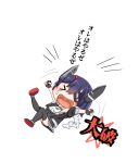  &gt;_&lt; 1girl breasts chibi clenched_hands closed_eyes commentary_request eyepatch gloves headgear kantai_collection medium_breasts necktie open_mouth partially_fingerless_gloves pleated_skirt purple_hair remodel_(kantai_collection) skirt solo takasugi_heppu tantrum tears tenryuu_(kancolle) thighhighs translation_request 