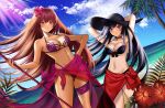  absurdres beach breasts cleavage fate/grand_order fate_(series) fhilippedu flower hair_flower hair_ornament highres large_breasts martha_(fate) martha_(swimsuit_ruler)_(fate) midriff navel palm_tree sarong scathach_(fate) scathach_(fate)_(all) scathach_(swimsuit_assassin)_(fate) tree 